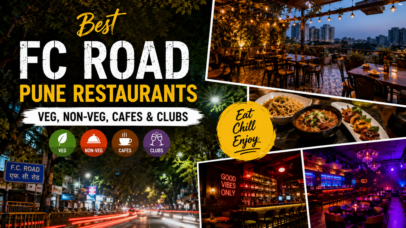 FC Road Pune restaurants featuring popular veg and non-veg restaurants, cafes, clubs and food destinations on Fergusson College Road in Pune.