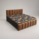 Rio brown upholstered storage bed with vertically panelled headboard and matching padded footboard.